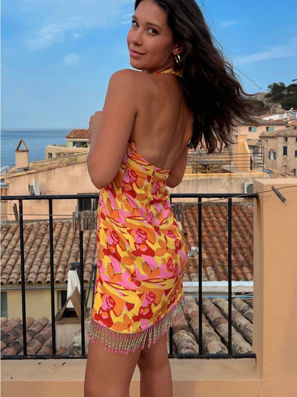 NWT Show Me Your Mimi Samba Mini Halter Dress in Havana Beaded Sequins